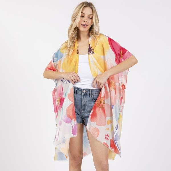 WATERCOLOR FLOWER PRINT KIMONO