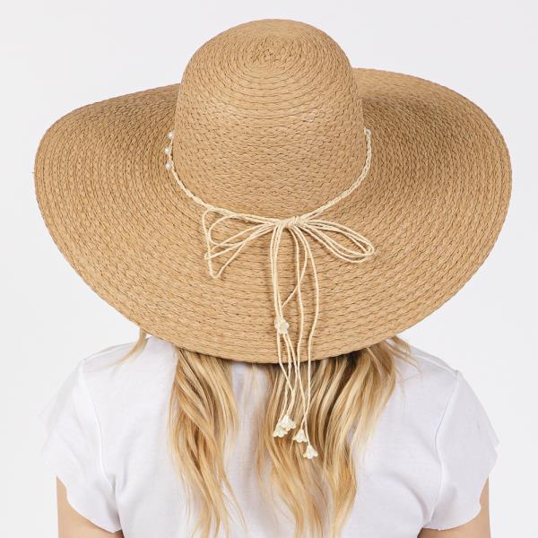 BRAIDED PEARL BAND WIDE FLOPPY SUN HAT