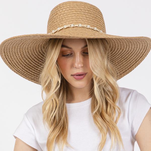 BRAIDED PEARL BAND WIDE FLOPPY SUN HAT