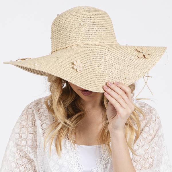 DAISY AND PEARL DECO WIDE FLOPPY SUN HAT