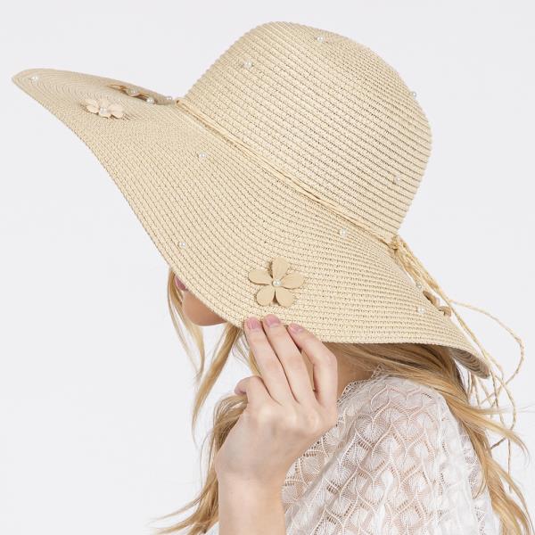 DAISY AND PEARL DECO WIDE FLOPPY SUN HAT