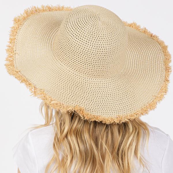 FRAYED EDGE FLOPPY STRAW HAT