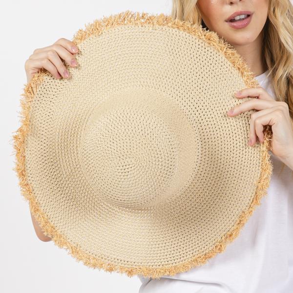 FRAYED EDGE FLOPPY STRAW HAT