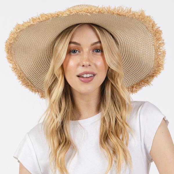 FRAYED EDGE FLOPPY STRAW HAT