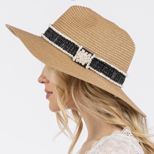 (ONLINE ONLY) TWEED AND PEARL BAND STRAW SUN HAT