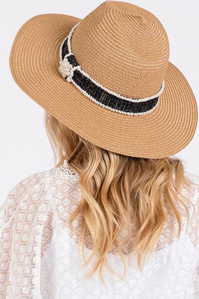 TWEED AND PEARL BAND STRAW SUN HAT