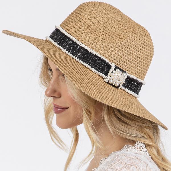 (ONLINE ONLY) TWEED AND PEARL BAND STRAW SUN HAT