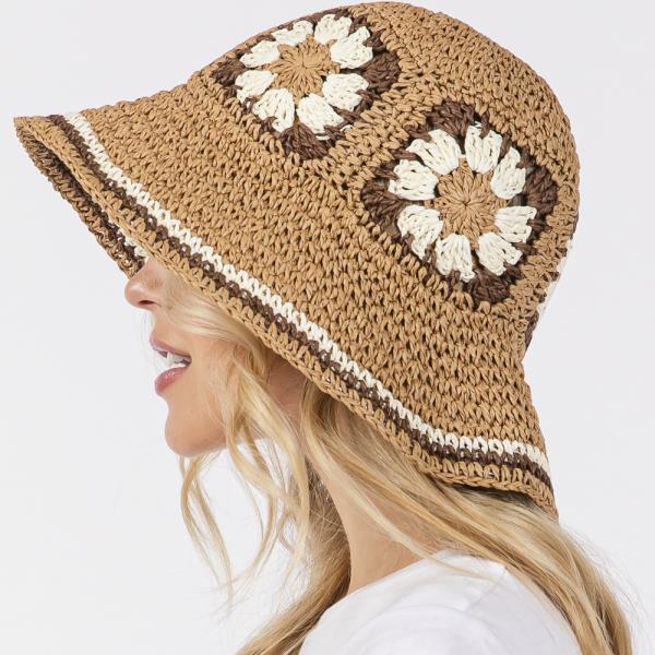 (ONLINE ONLY) FLORAL CROCHET STRAW BUCKET HAT