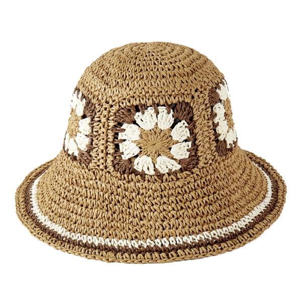 (ONLINE ONLY) FLORAL CROCHET STRAW BUCKET HAT