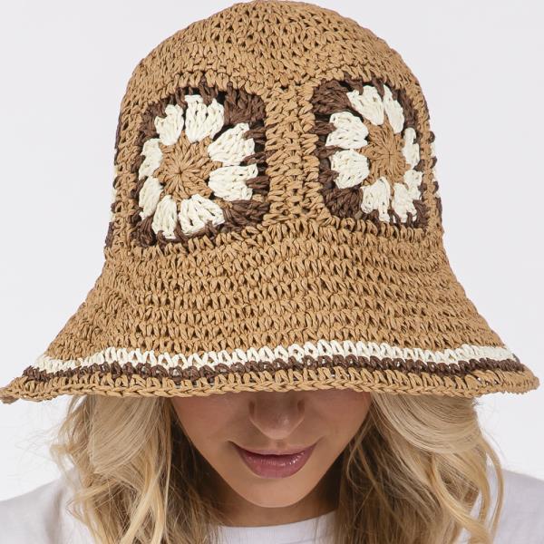 (ONLINE ONLY) FLORAL CROCHET STRAW BUCKET HAT