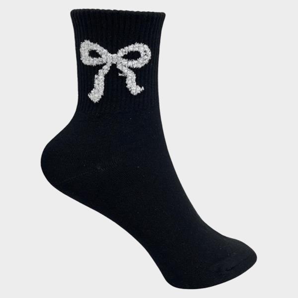BOW EMBROIDERED RIBBED SOCKS