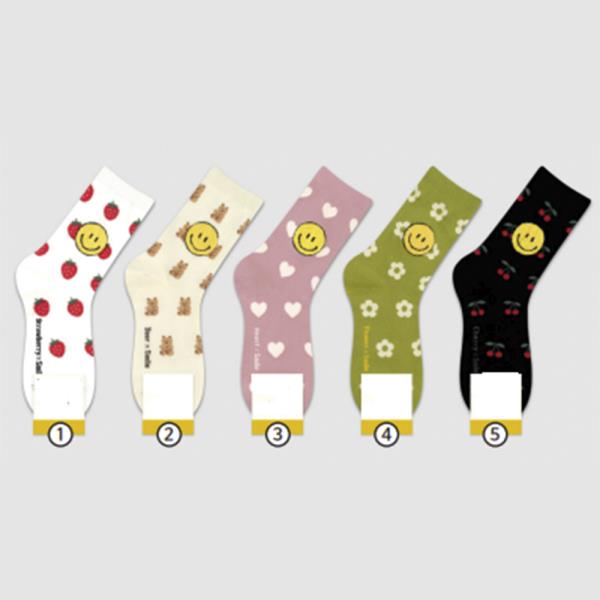 CUTE PATTERNED SOCKS WITH HAPPY FACE AND FRUIT DESIGNS 1 PAIR