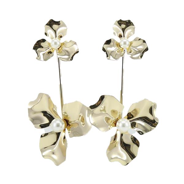 WIDE METAL FLOWER DANGLE EARRING