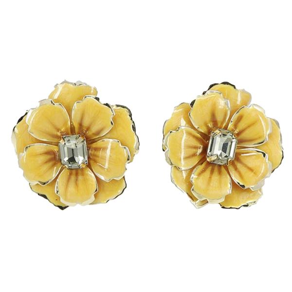 FLORAL ENAMEL STUD EARRINGS WITH CRYSTAL CENTER