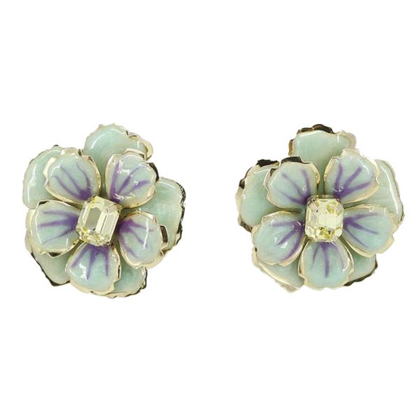 FLORAL ENAMEL STUD EARRINGS WITH CRYSTAL CENTER