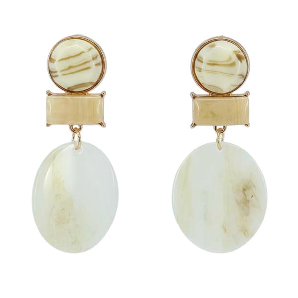 MARBLED ACRYLIC DANGLE EARRINGS IN IVORY AND GOLD