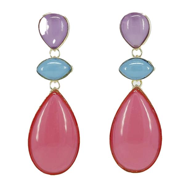 MULTICOLOR TEARDROP DANGLE EARRINGS WITH GOLD TRIM