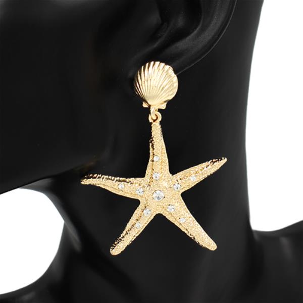 STARFISH SEASHELL METAL DANGLE EARRING