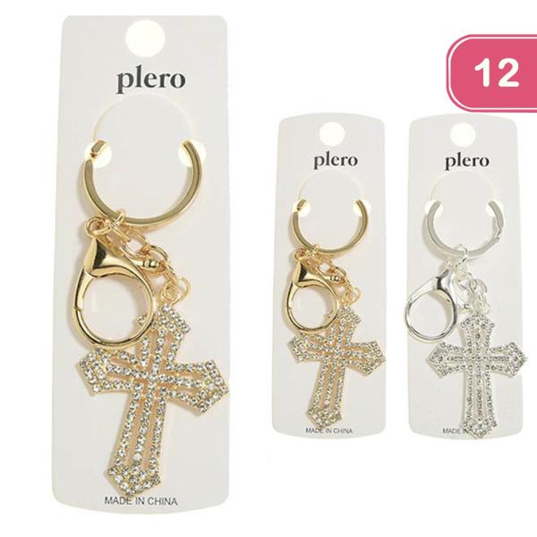 RHINESTONE CROSS KEYCHAIN (12 UNITS)