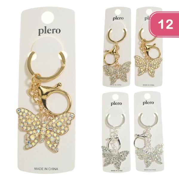 RHINESTONE BUTTERFLY KEYCHAIN (12 UNITS)