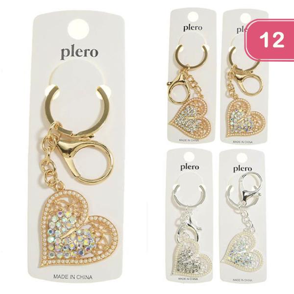 RHINESTONE HEART KEYCHAIN (12 UNITS)