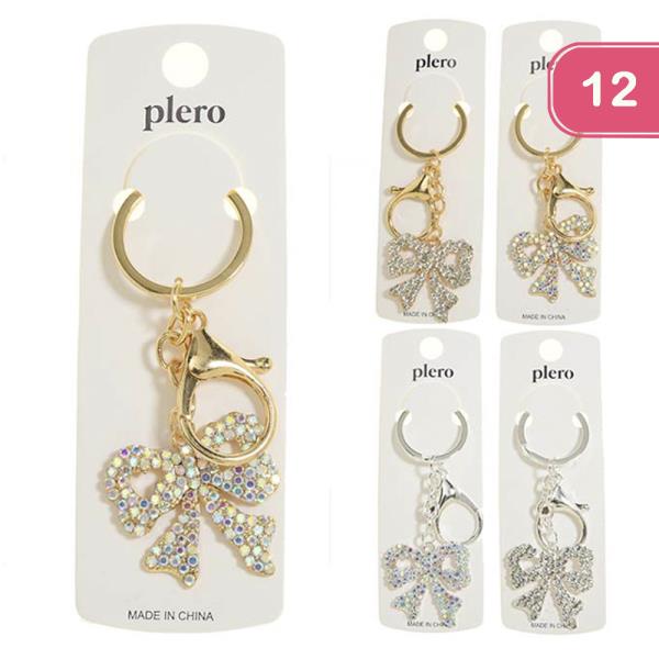 RHINESTONE RIBBON BOW KEYCHAIN (12 UNITS)