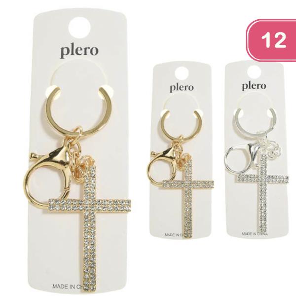 RHINESTONE CROSS KEYCHAIN (12 UNITS)