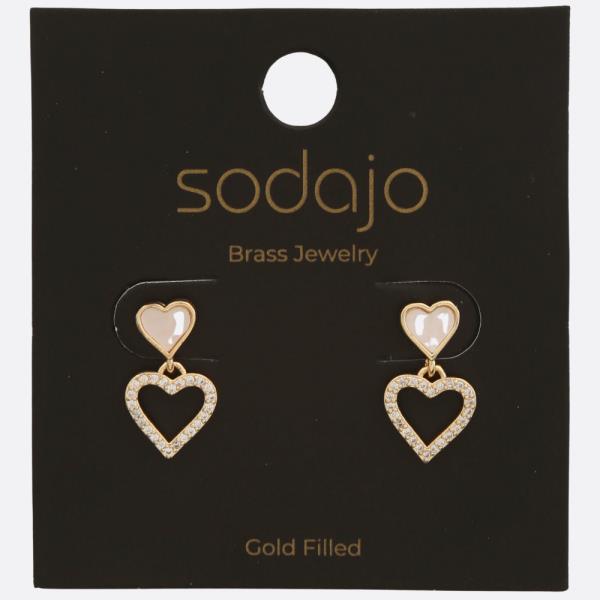 SODAJO DOUBLE HEART DANGLE GOLD FILLED EARRING