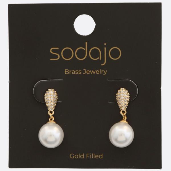 SODAJO PEARL BEAD RHINESTONE GOLD FILLED EARRING