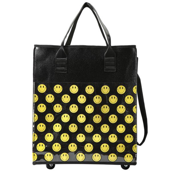 ROLLING YELLOW HAPPY FACE THEMED SHOPPING BAG