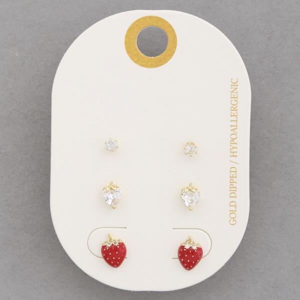 STRAWBERRY CRYSTAL ASSORTED EARRING SET