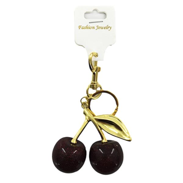 METAL CHERRY GOLD LEAF BAG CHARM KEYCHAIN