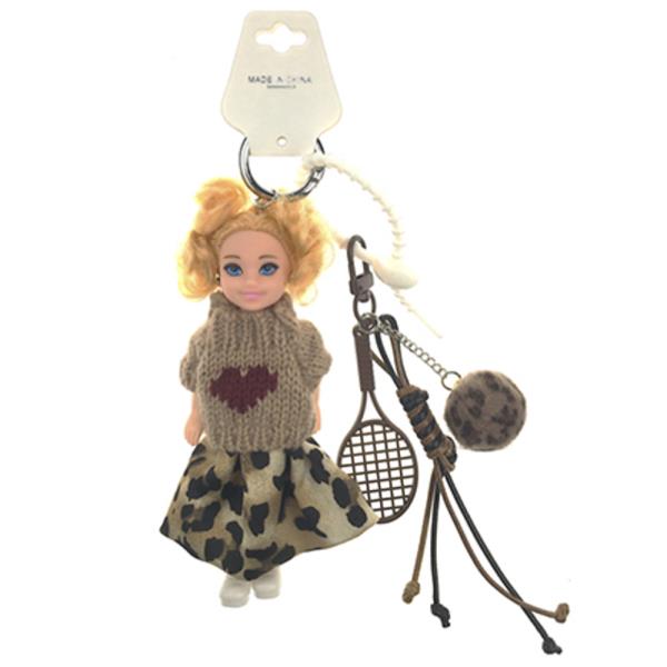 DOLL KNIT HEART LEOPARD PRINT SKIRT BAG CHARM KEYCHAIN