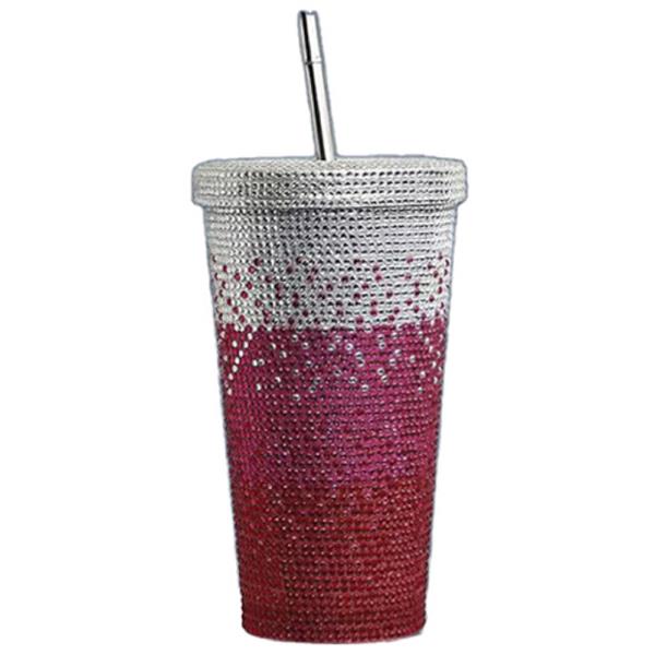 STAINLESS STEEL RHINESTONE GRADIENT STRAW TUMBLER