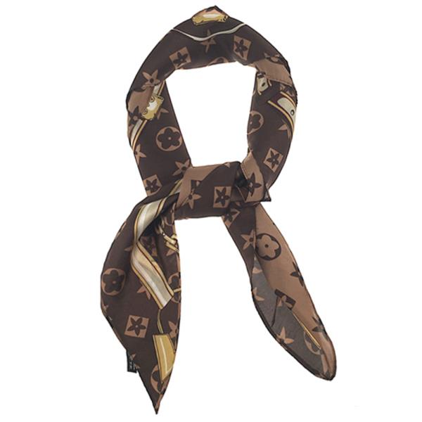 SATIN MONOGRAM CHAIN PRINT SQUARE BANDANA NECK SCARF