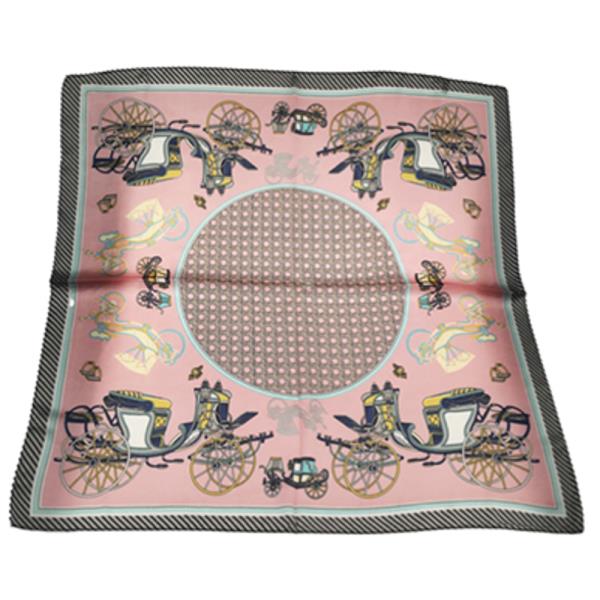 SATIN VINTAGE CARRIAGE PRINT SQUARE BANDANA NECK SCARF