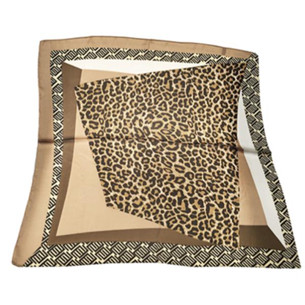 SATIN LEOPARD GREEK KEY PRINT SQUARE BANDANA NECK SCARF