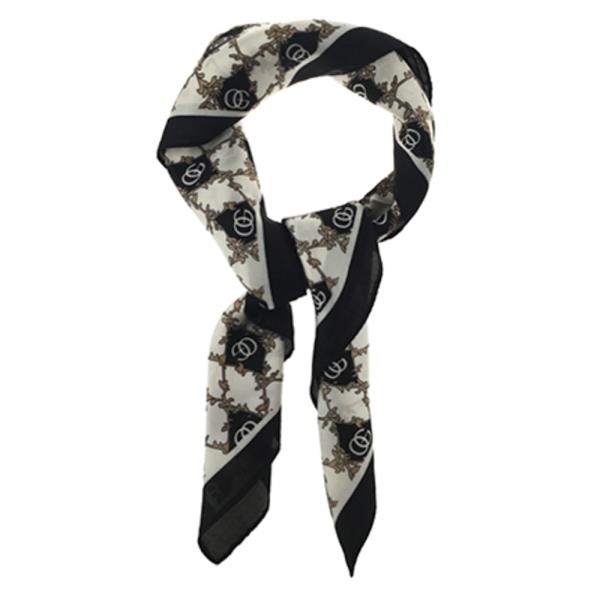 SATIN VINTAGE MONOGRAM PRINT SQUARE BANDANA NECK SCARF