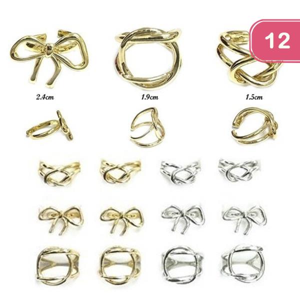 RIBBON KNOT DESIGN ADJUSTABLE RING SET (12 UNITS)