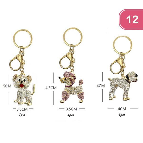 CRYSTAL DOG SHAPED KEYCHAIN (12 UNITS)