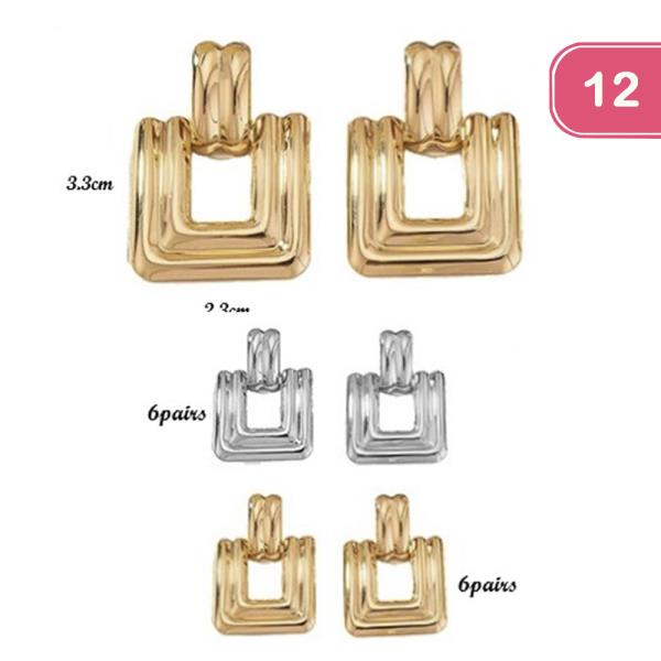 LAYERED SQUARE GOLD & SILVER HOOP EARRINGS (12 UNITS)