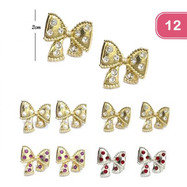 GOLD BOW CRYSTAL STUD EARRINGS (12 UNITS)