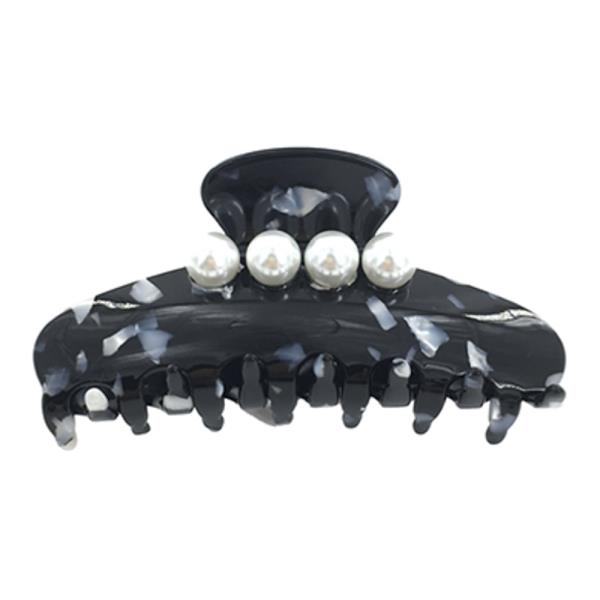 ACRYLIC MARBLED PATTERN PEARL ACCENT HAIR CLAW JAW CLIP