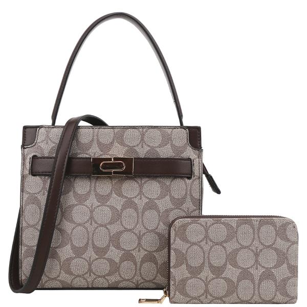 2IN1 OVAL PRINT PATTERN SATCHEL W WALLET SET