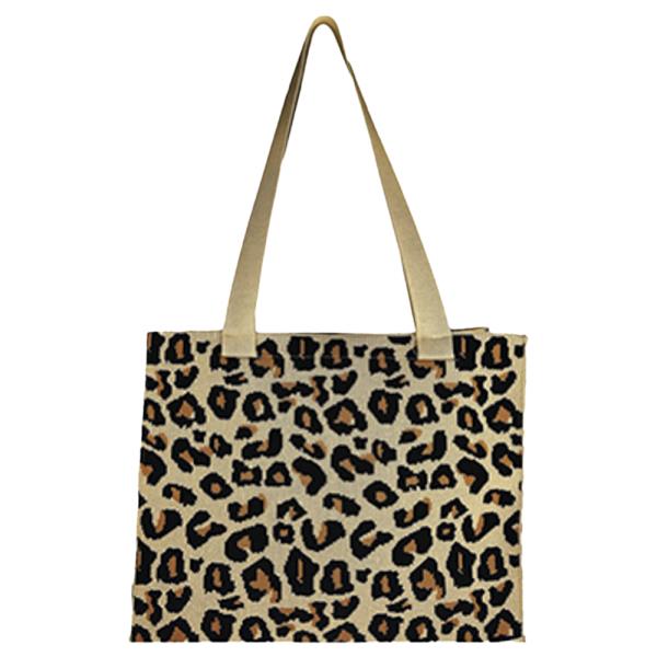 KNIT TOTE RECTANGLE LEOPARD PRINT