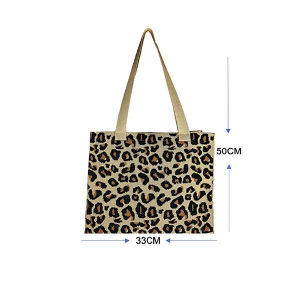 KNIT TOTE RECTANGLE LEOPARD PRINT