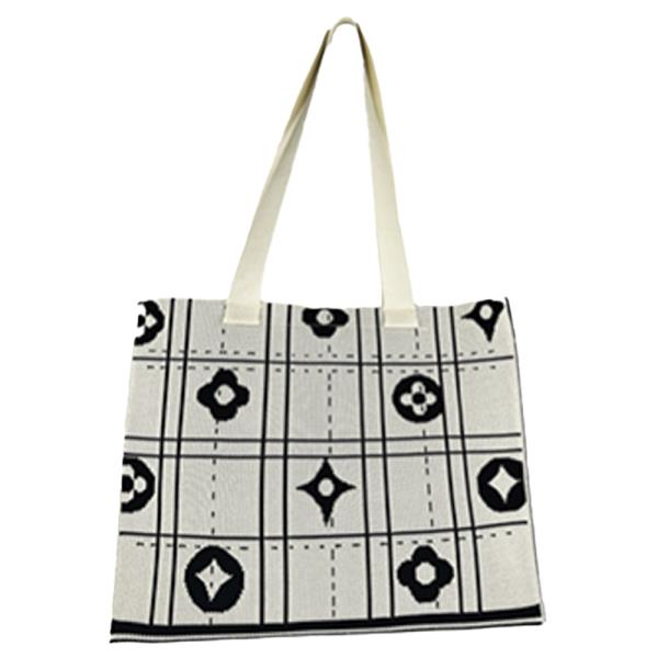 KNIT FLORAL GRID LARGE TOTE BAG