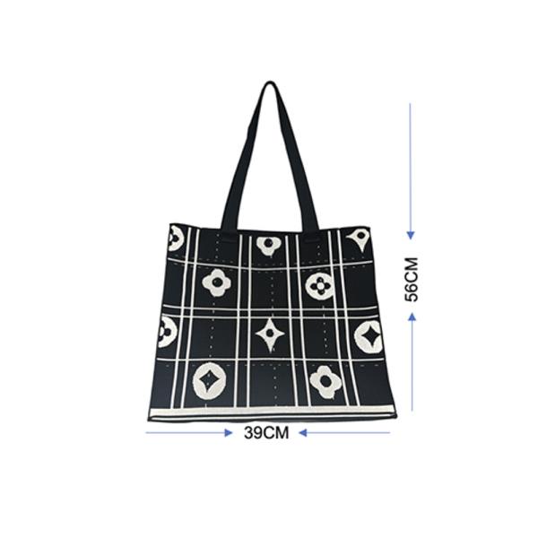 KNIT FLORAL GRID LARGE TOTE BAG