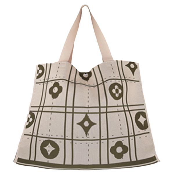 KNIT FLORAL GRID LARGE TOTE BAG