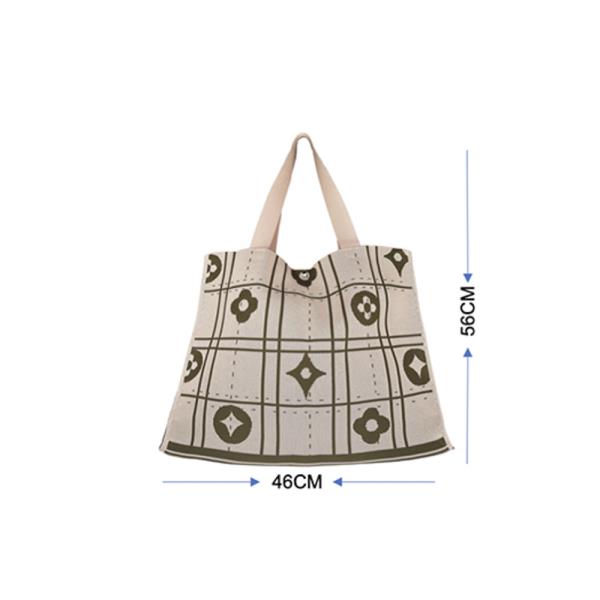 KNIT FLORAL GRID LARGE TOTE BAG